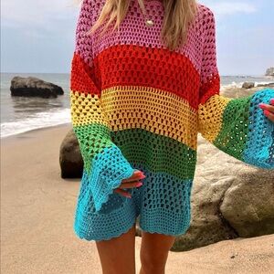 Fun and Flirty Crochet Swim Coverup Mini Dress
